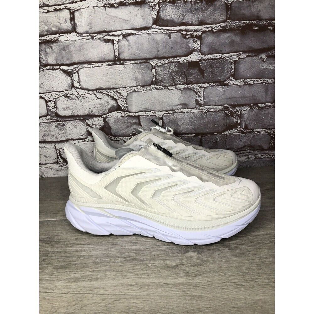 HOKA Project Clifton Blanc de Blanc Lunar White Mesh Center Zip Gym Shoes Men 8M